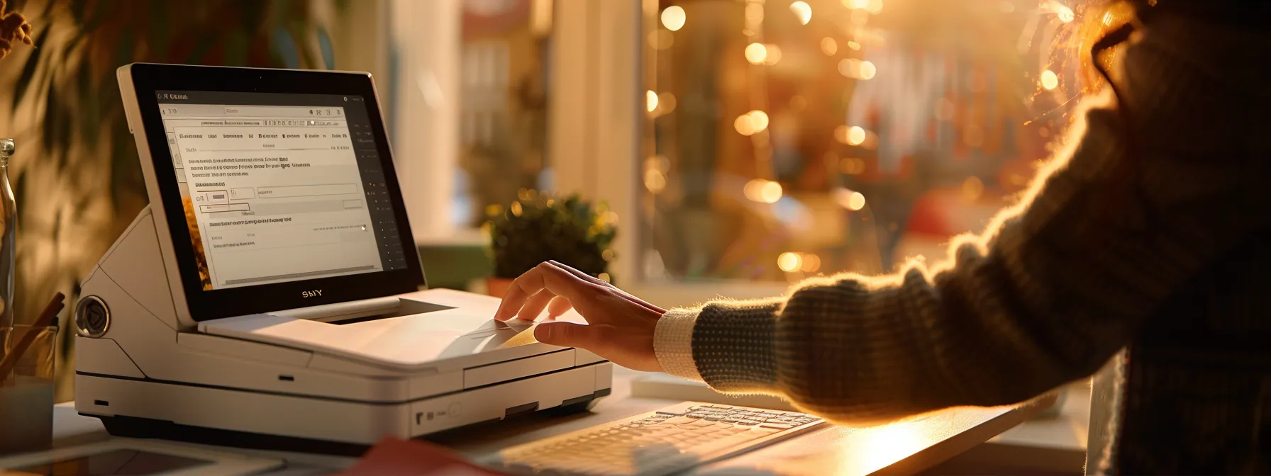 a person entering their hp printer model in the search bar on the hp support website.