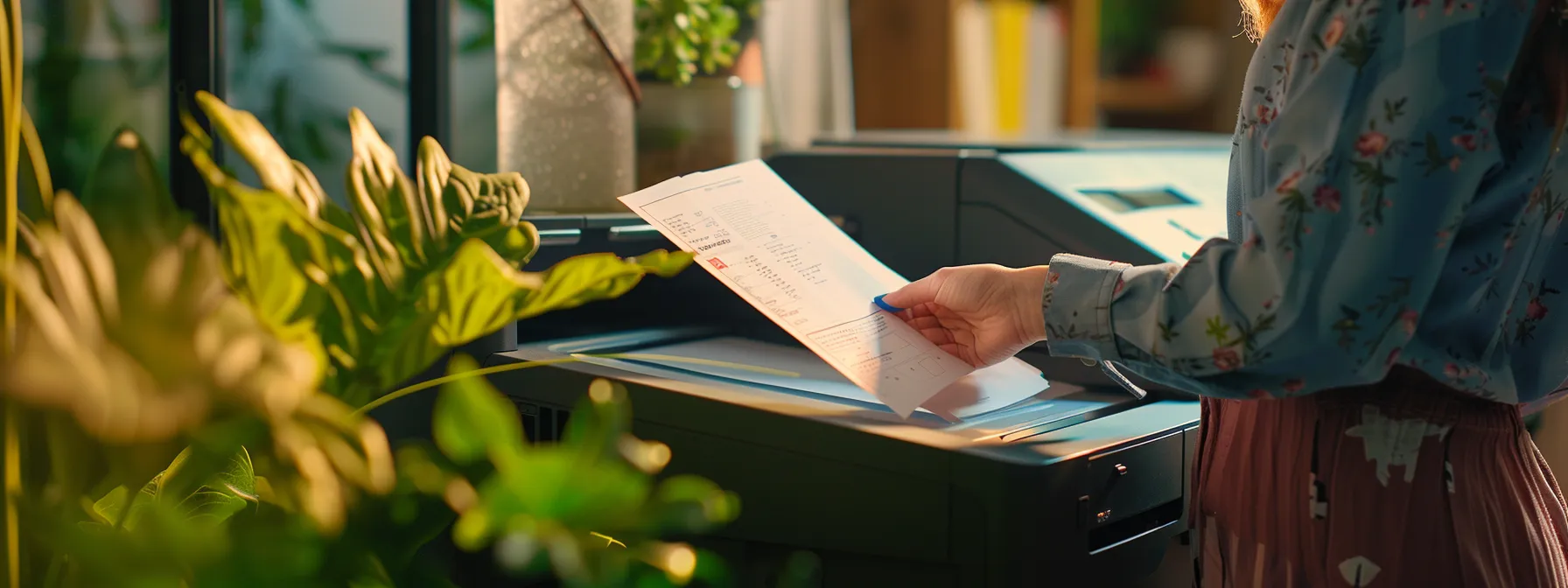 a person checking ink levels and paper jams on an hp printer.