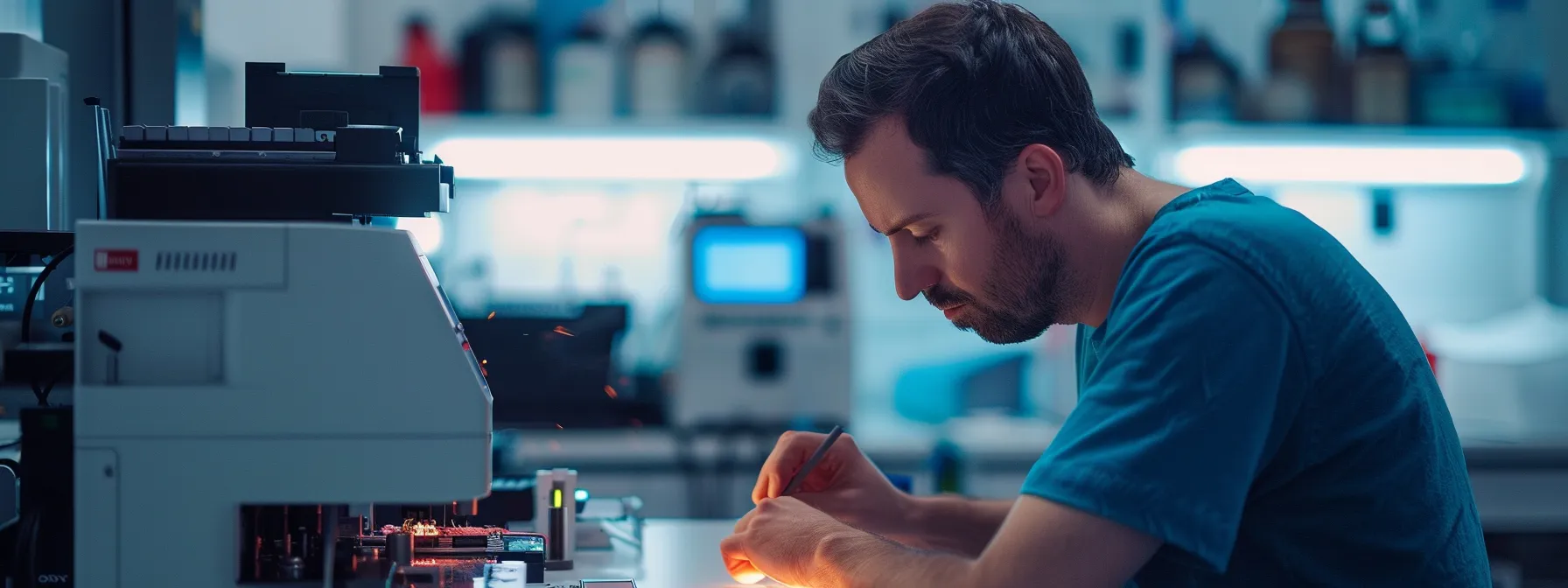 a technician fixing a printer jam.
