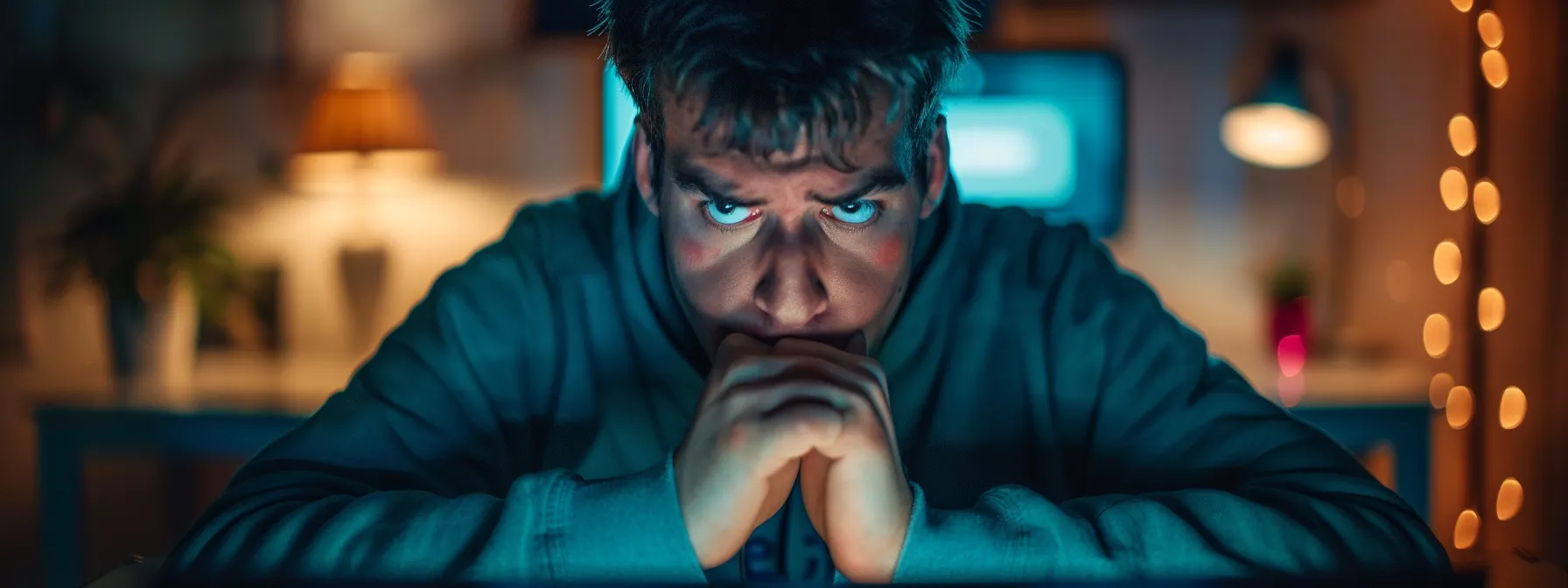 a frustrated person staring at a computer screen with an error message.