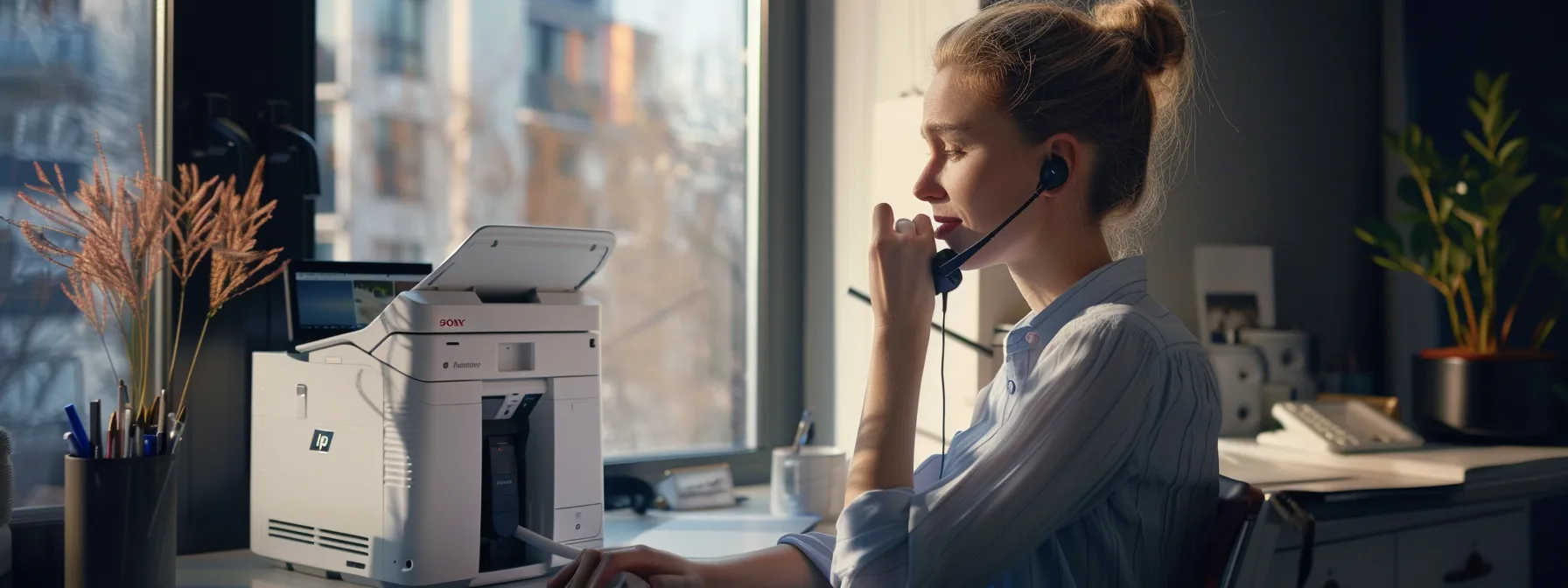a person on the phone with a customer service representative, providing all the necessary information about their hp printer for a smooth support experience.