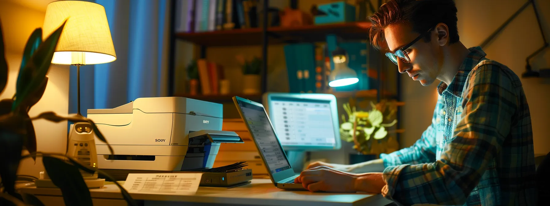 a person troubleshooting a brother printer, looking puzzled at the screen with error messages displayed.