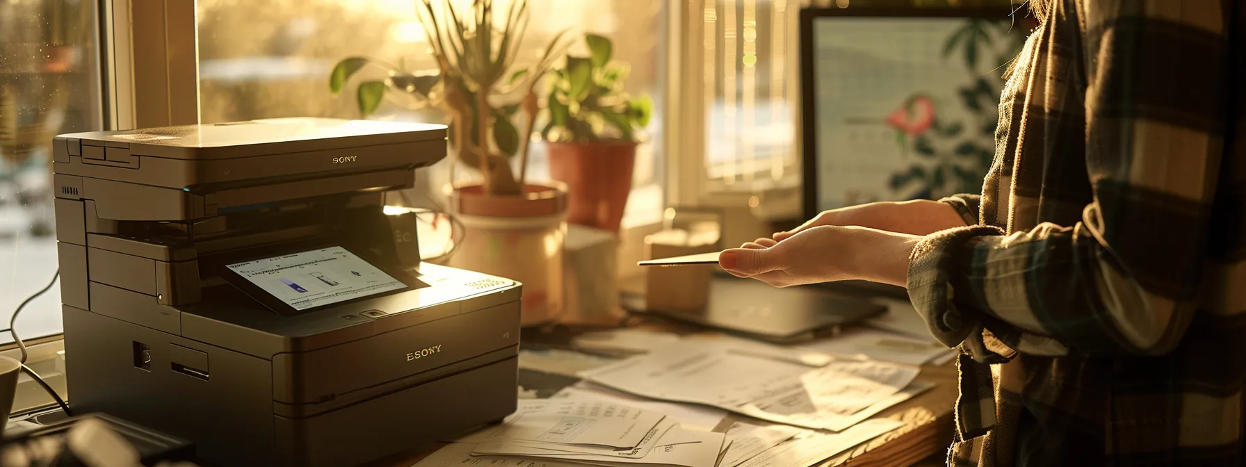a person collecting information about their epson printer before calling support.