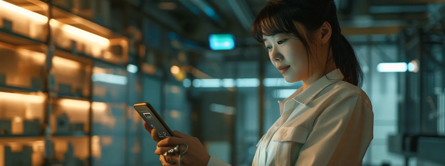 a person confidently entering a verification code on their phone, surrounded by a secure, modern tech environment.