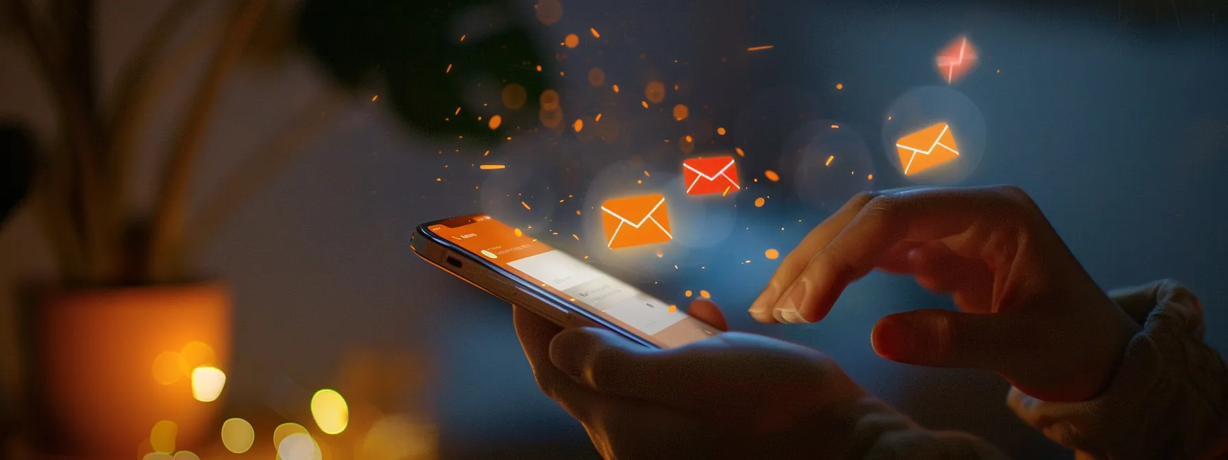 a person's hand holding a smartphone with the msn email application open, surrounded by icons representing seamless integration and customization options.