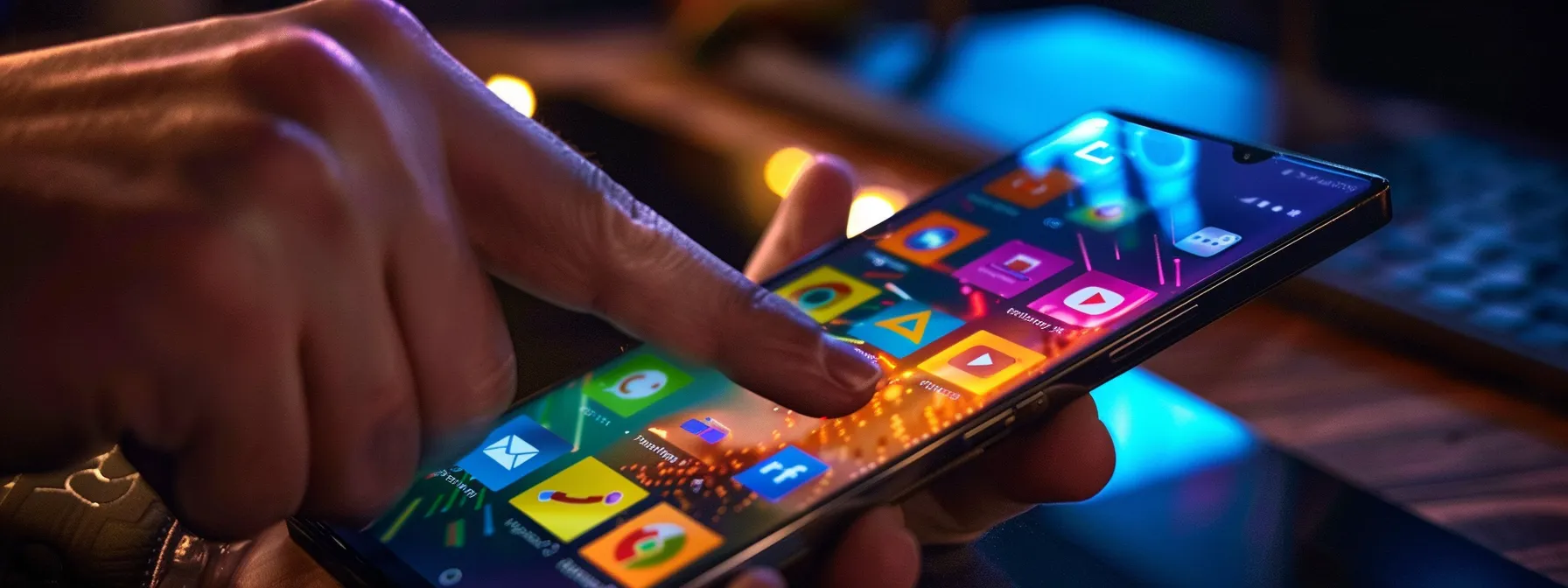 a person's hand tapping on a vibrant smartphone screen displaying the msn email app, with a seamless link between digital communication and mobile convenience.