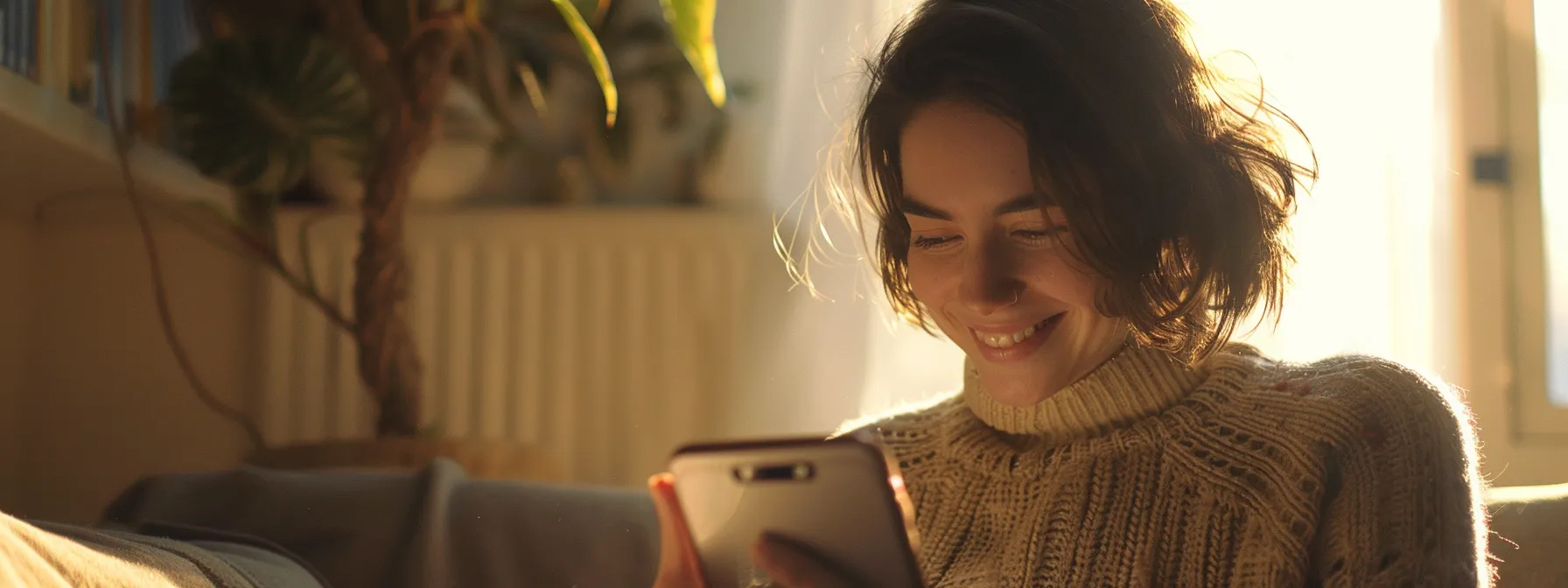 a person smiling while effortlessly checking their msn email on a smartphone.