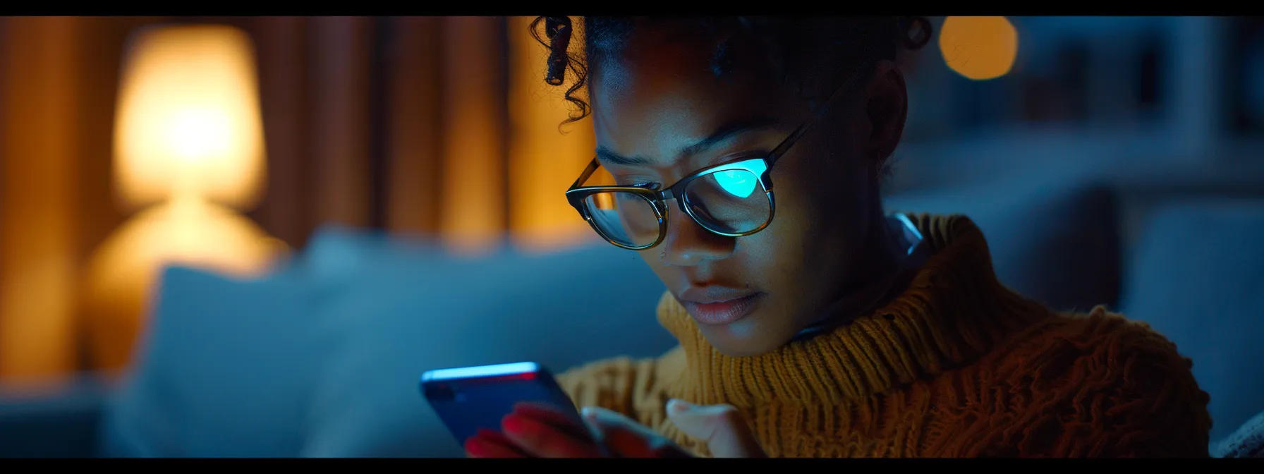 a person tapping on a smartphone screen, updating their email app with a determined expression on their face.