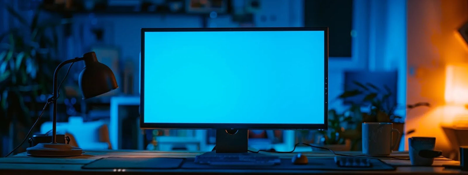 a computer screen displaying a bright blue error message, causing frustration and anxiety for the user.
