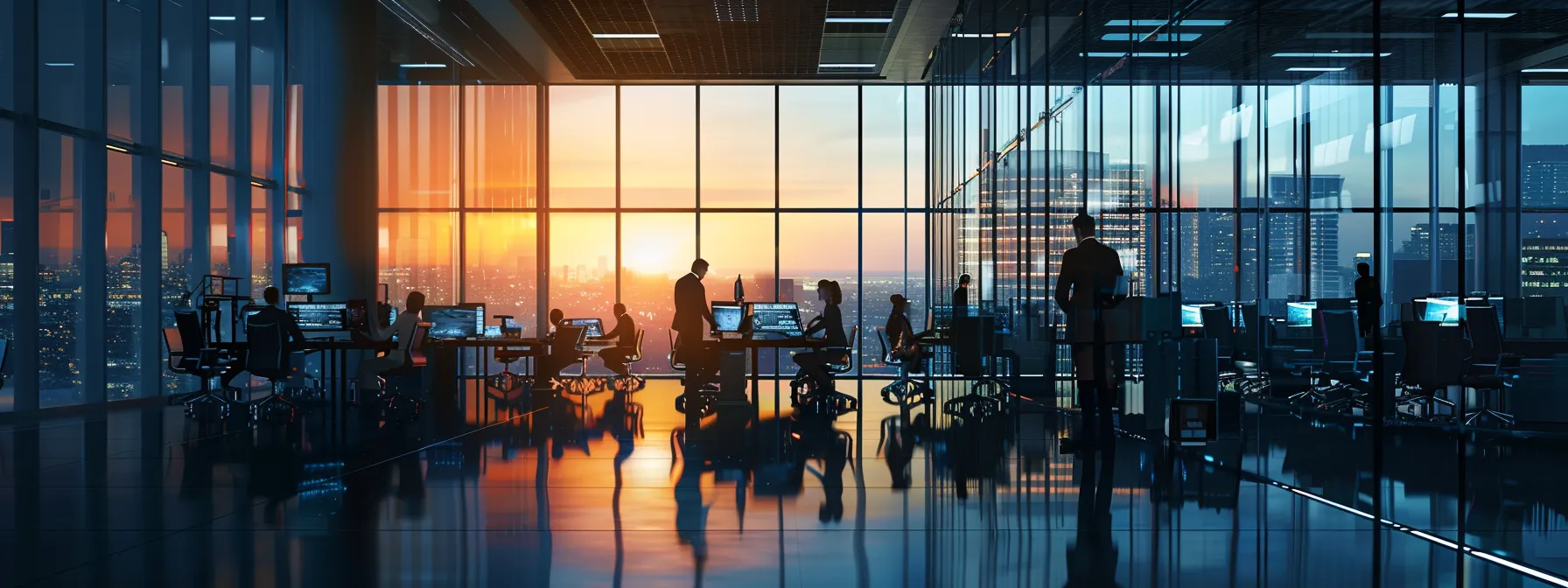 a sleek, modern office with a team of it experts collaborating on computer systems using cutting-edge technology tools.