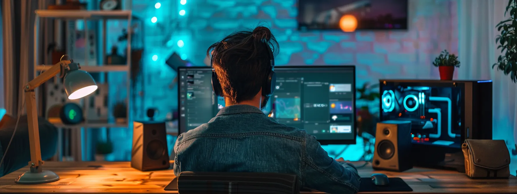 a person confidently repairing a computer screen displaying error messages in a tidy, organized workspace.