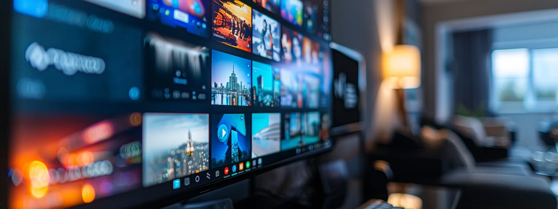 a computer screen displaying multiple display settings options with a blurred taskbar in the background.