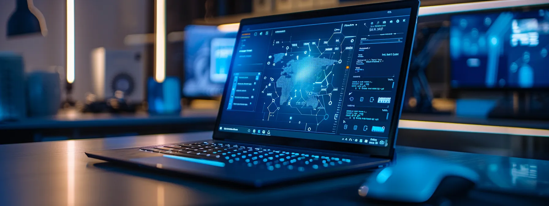 a sleek, modern laptop screen displaying the microsoft windows defender security center interface, showcasing the robust antivirus software and firewall protection.
