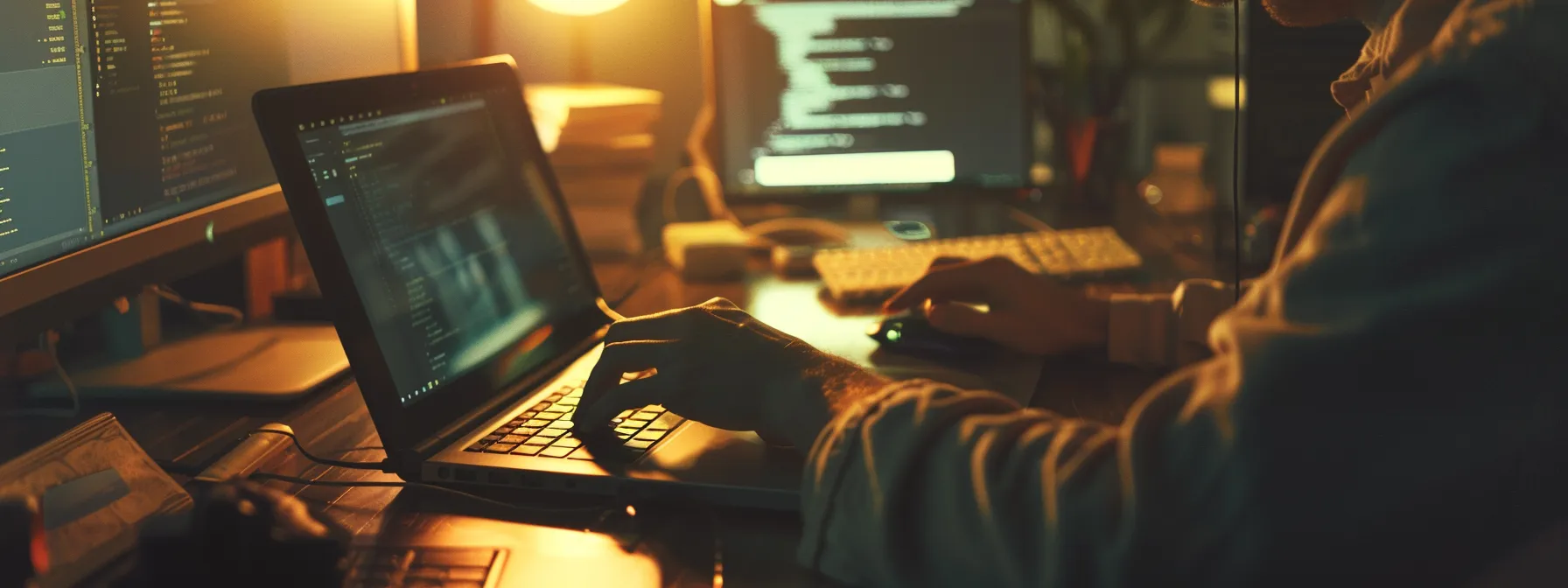 a person diligently running a system scan on a sleek laptop, focused and determined to ensure cybersecurity.