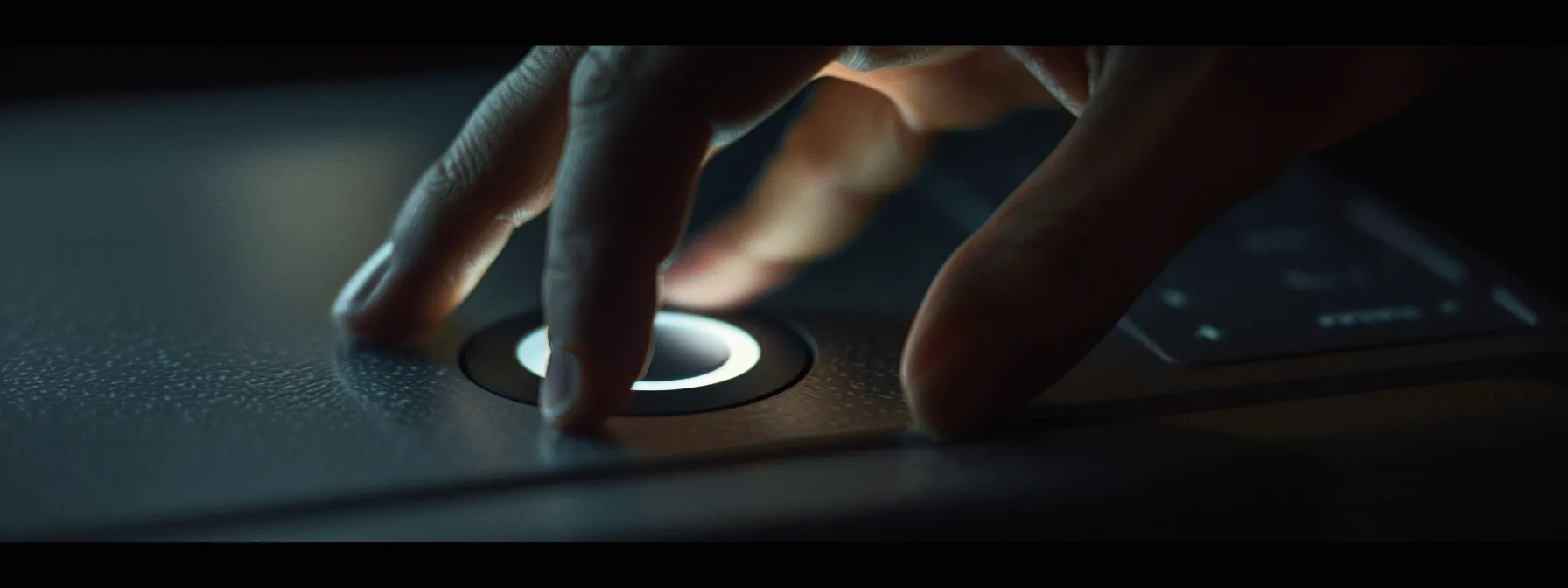 a hand pressing the power button on a device, initiating a soft reset to restore functionality.