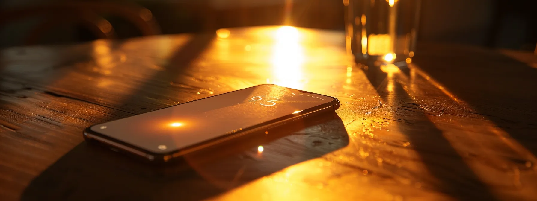 a smartphone resting on a table with a glowing reset button on the screen, surrounded by a protective shield.