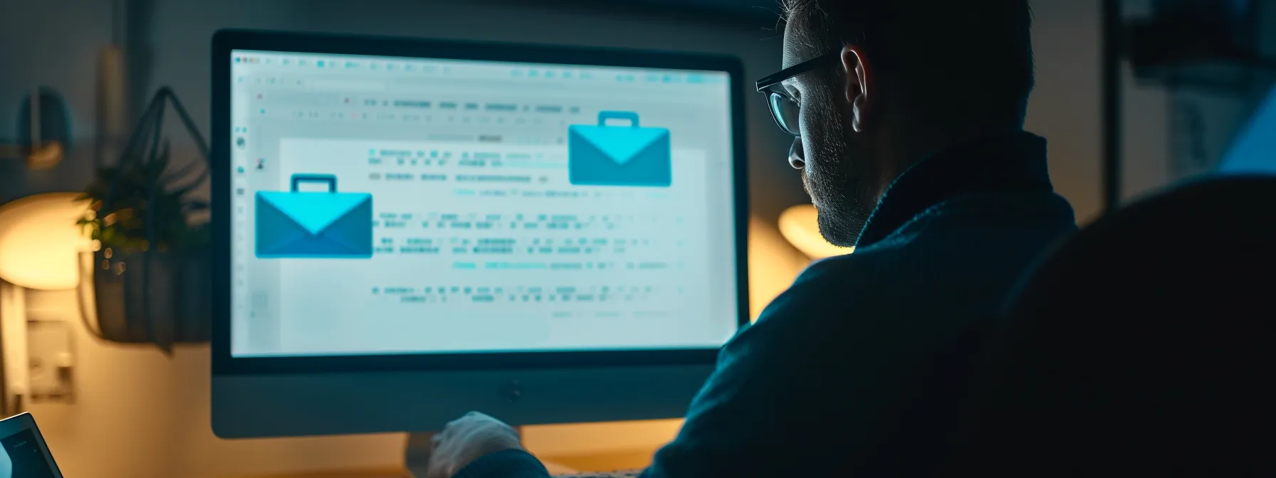 a person carefully comparing personalized mail service providers on a sleek, modern computer screen.