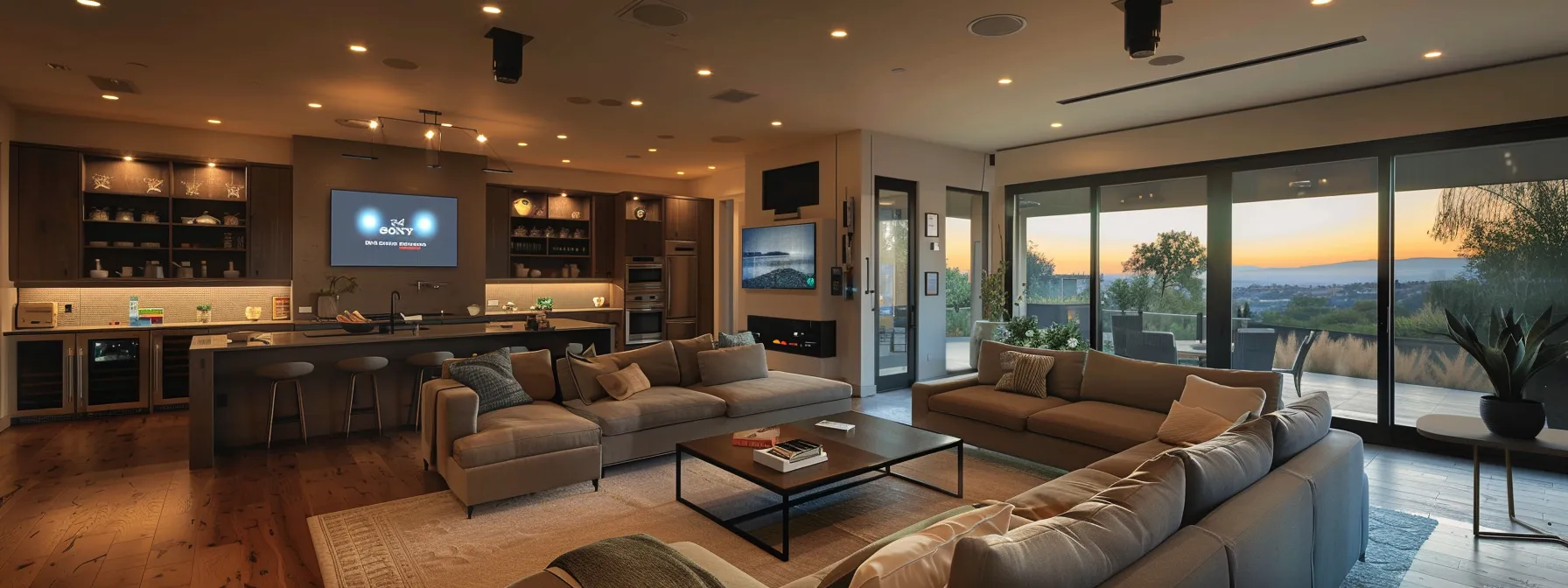 a large home with multiple wi-fi mesh systems strategically placed to ensure full coverage.