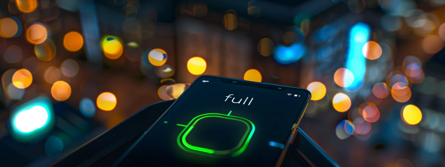 a smartphone displaying a battery icon with a vibrant green 