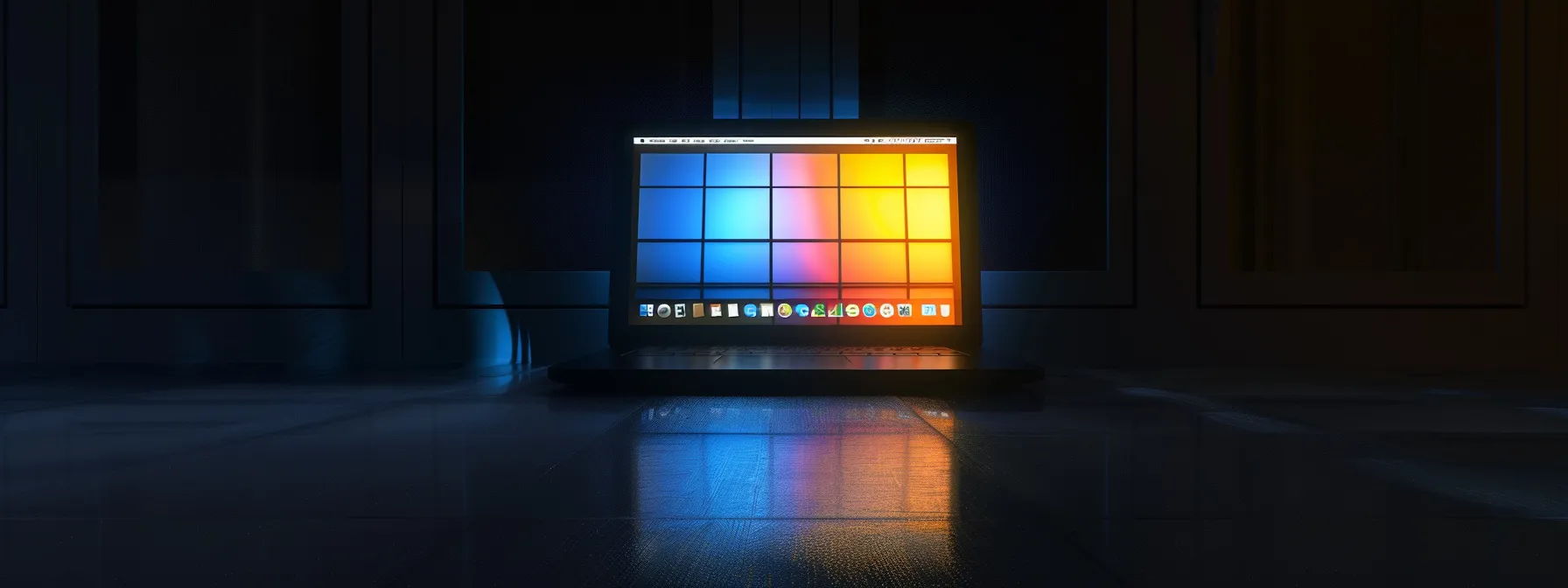 an apple mac laptop glowing in safe mode, icons on the screen under inspection for troubleshooting.