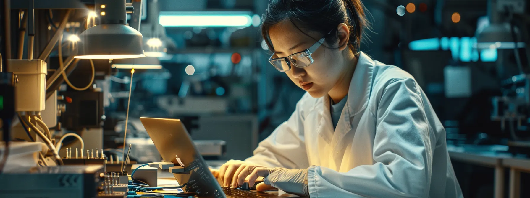 a technician examining the internal components of a macbook pro at a professional service center.