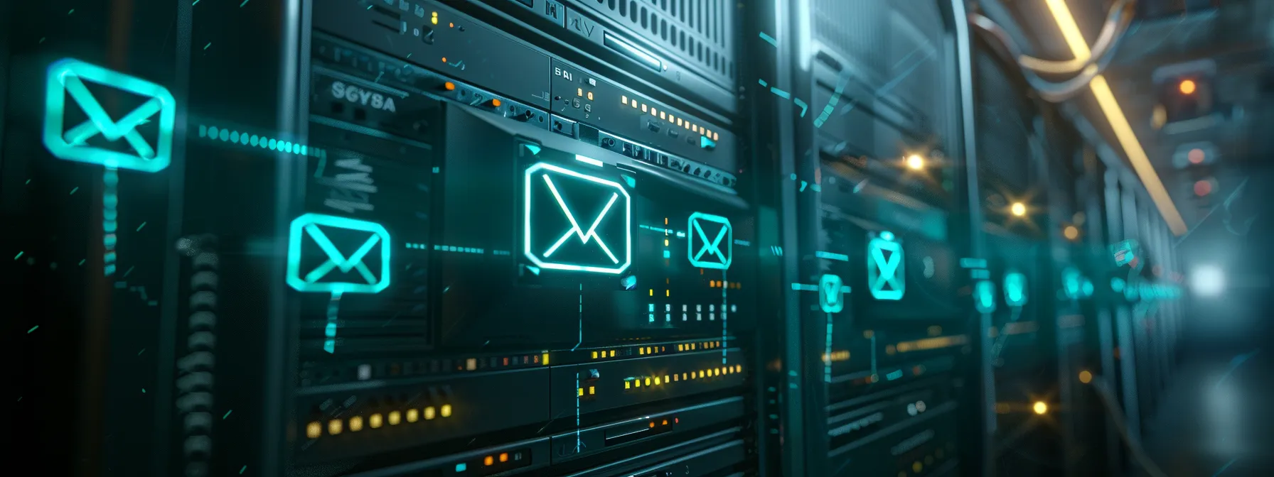 an email server with glowing ssl/tls encryption symbols protecting data transmissions.