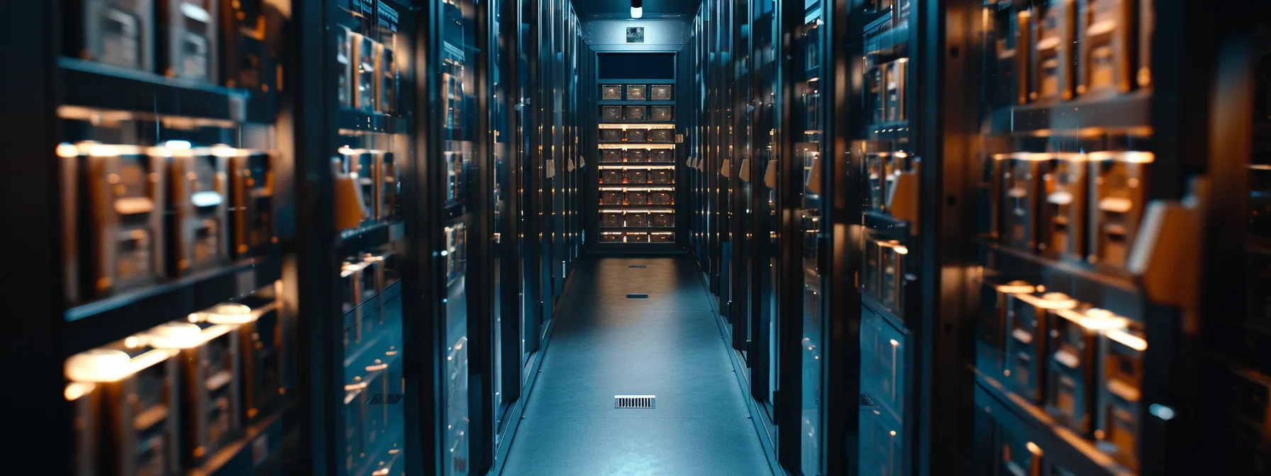 a secure, locked vault filled with rows of neatly organized hard drives, ensuring reliable backup solutions for protected data.