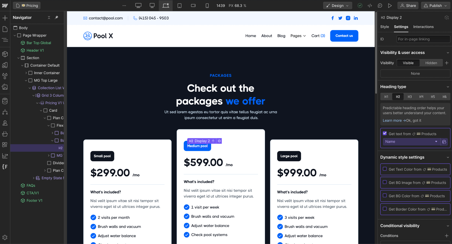 Ecommerce Content - Pool X Webflow Template
