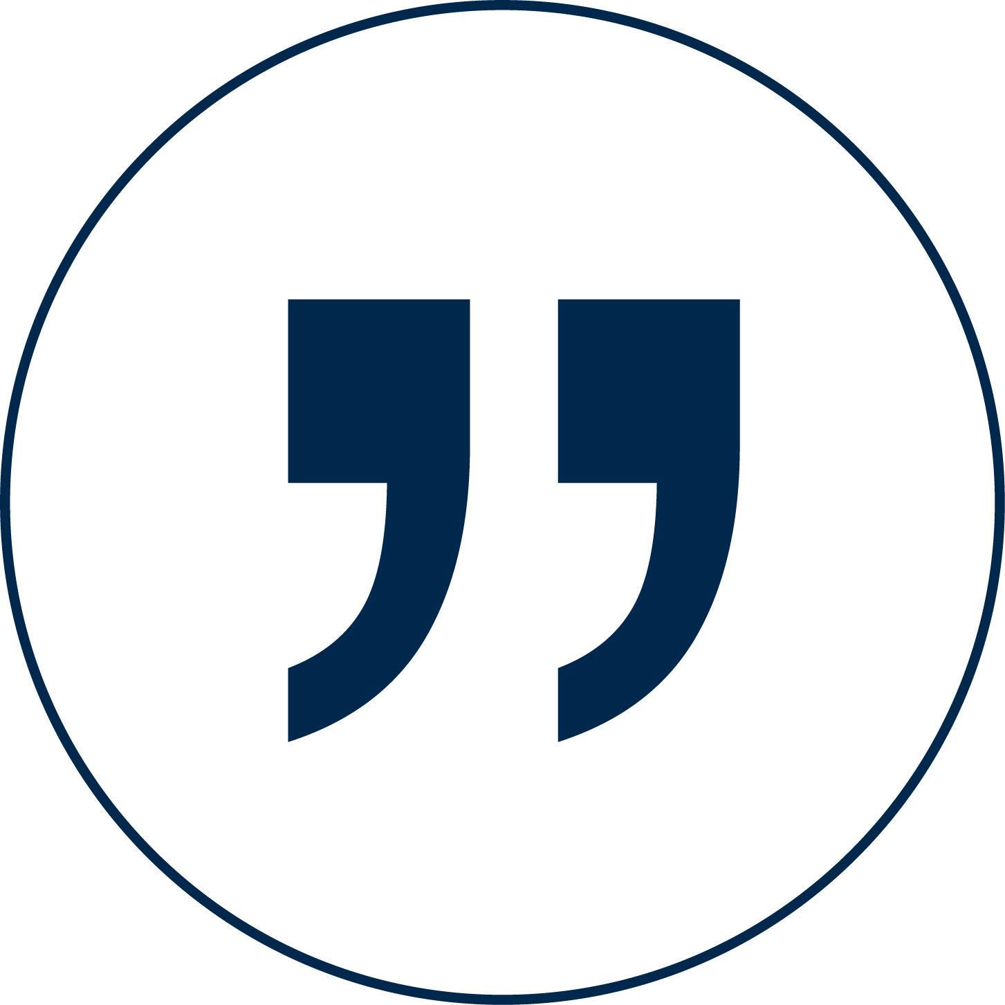 Dark blue quotation marks inside a thin circular border on a white background.