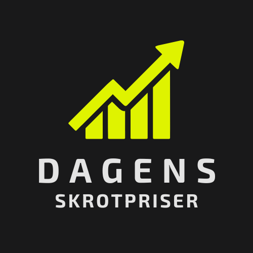 Diagram med stigande staplar och pil uppåt ovanför texten Dagens Skrotpriser.