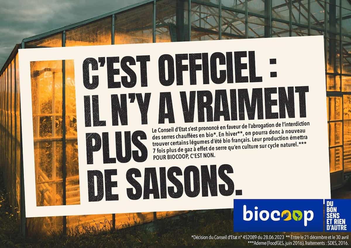 Une publicité de la chaîne de magasins bio "Biocoop"