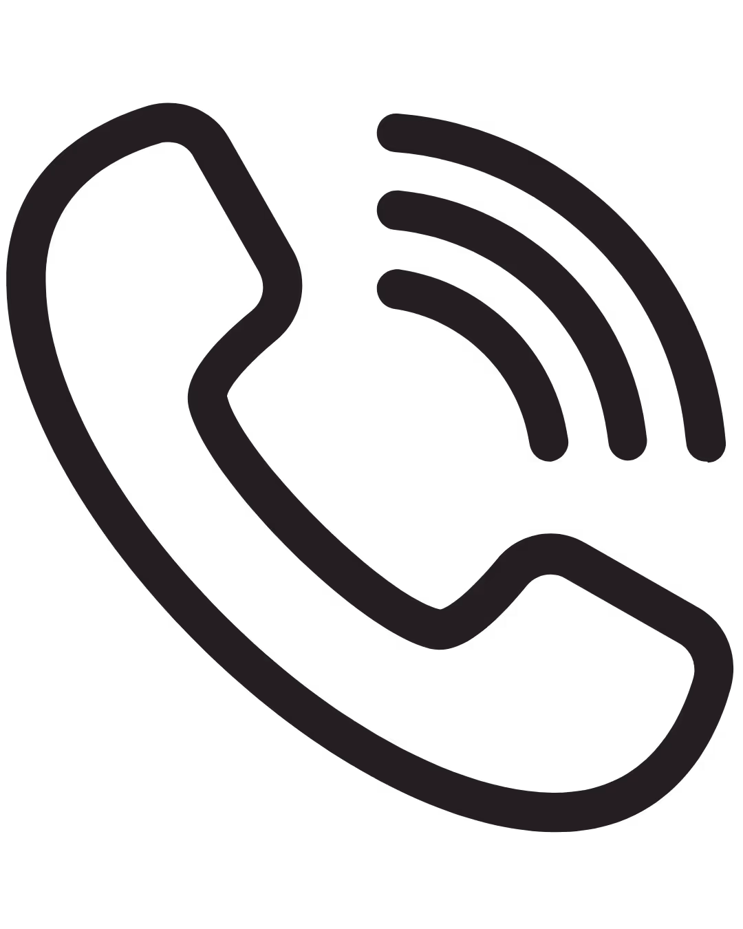 Black telephone handset icon with sound waves indicating a call.