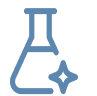 A simple beaker with a sparkle, representing science, experimentation, and discovery.