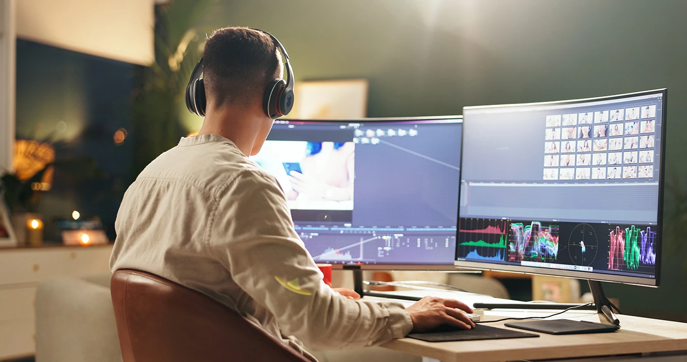 Editor working on audio and video post-production