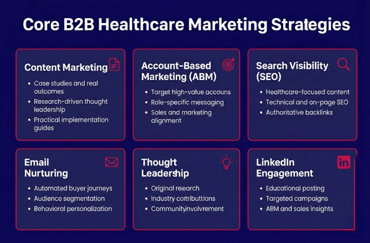 Overview of essential healthcare marketing channels used by B2B healthcare organizations
