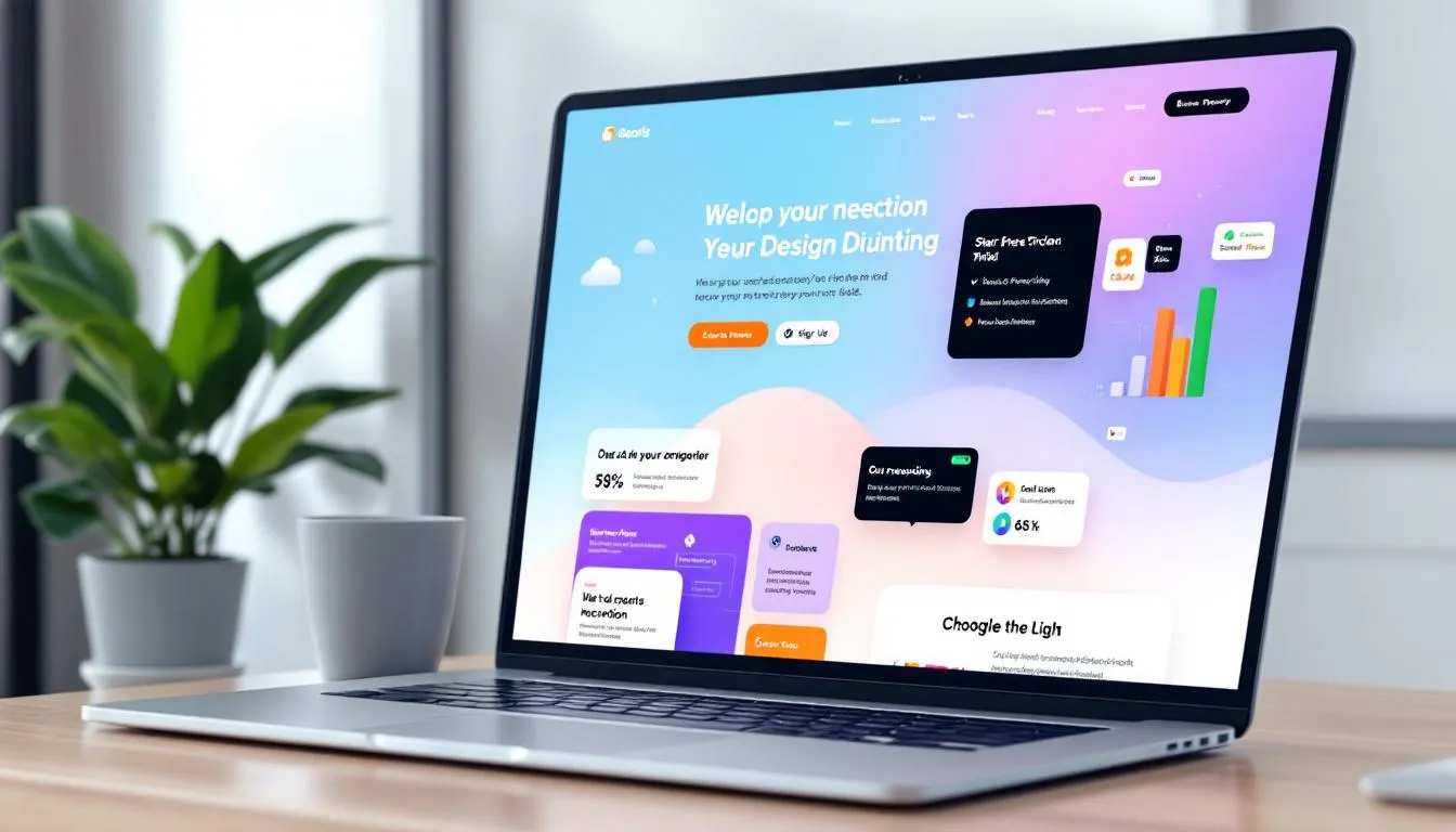 The image depicts a modern SaaS website homepage featuring a clean design with a prominent hero section that includes engaging visuals and clear call-to-action buttons. This well-designed SaaS website effectively guides potential customers with its clear messaging and ample white space, showcasing key elements that enhance user engagement and streamline operations.