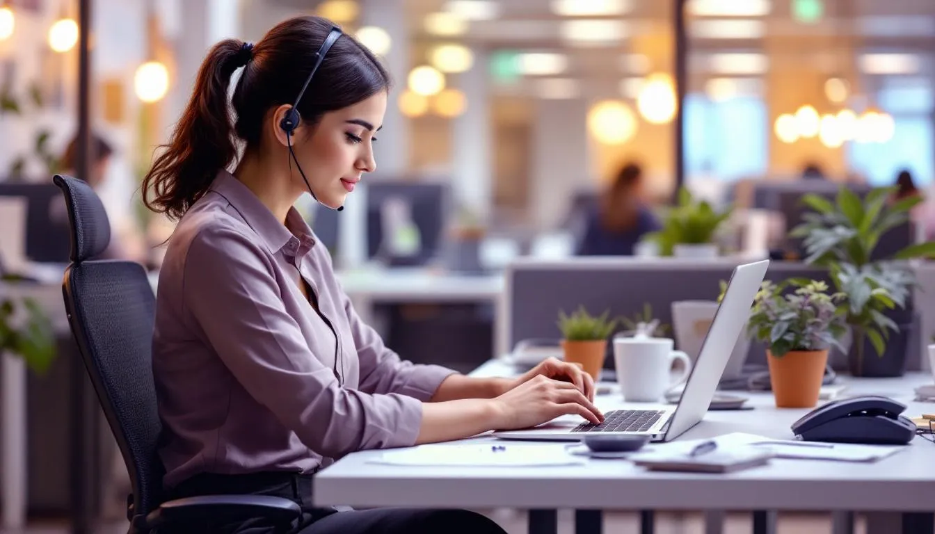 A customer service representative engages with website visitors through a live chat interface, providing assistance and support for a SaaS platform. The scene highlights the importance of user engagement and clear communication in enhancing the user experience on SaaS websites.