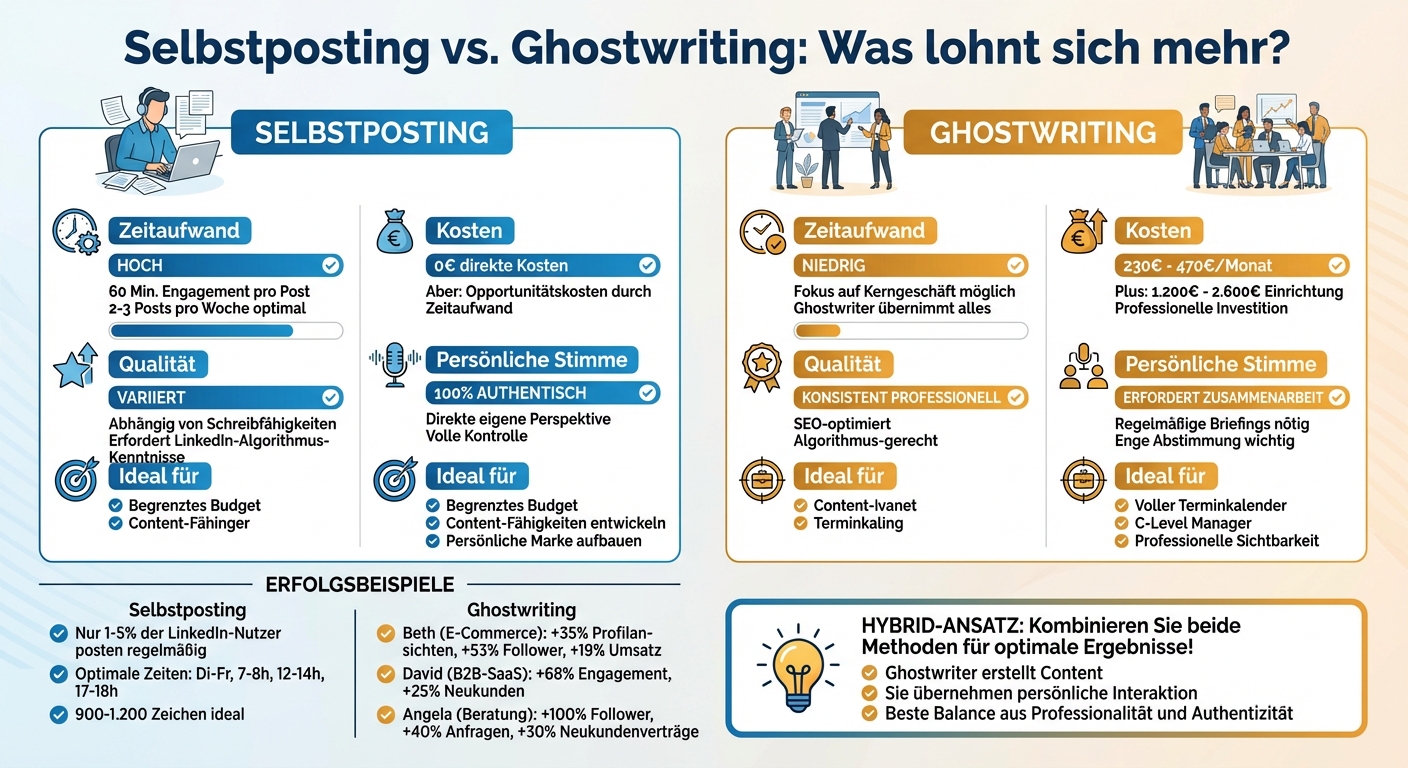 Selbstposting vs. Ghostwriting: Vergleich von Kosten, Zeitaufwand und Qualität