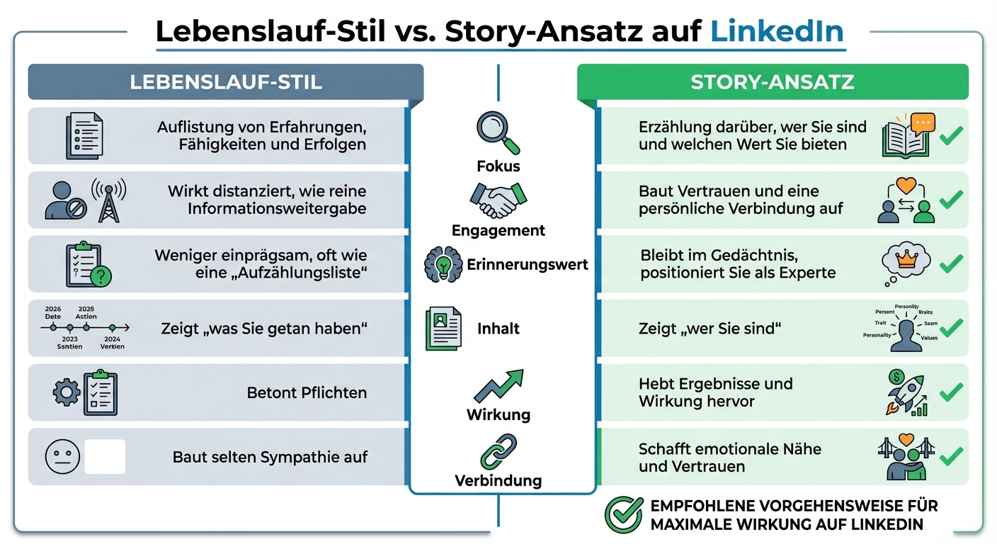 Lebenslauf-Stil vs. Story-Ansatz auf LinkedIn: Vergleich der Wirkung
