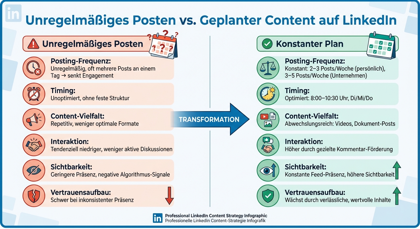 LinkedIn Posting-Strategie: Unregelmäßig vs. Geplant im Vergleich