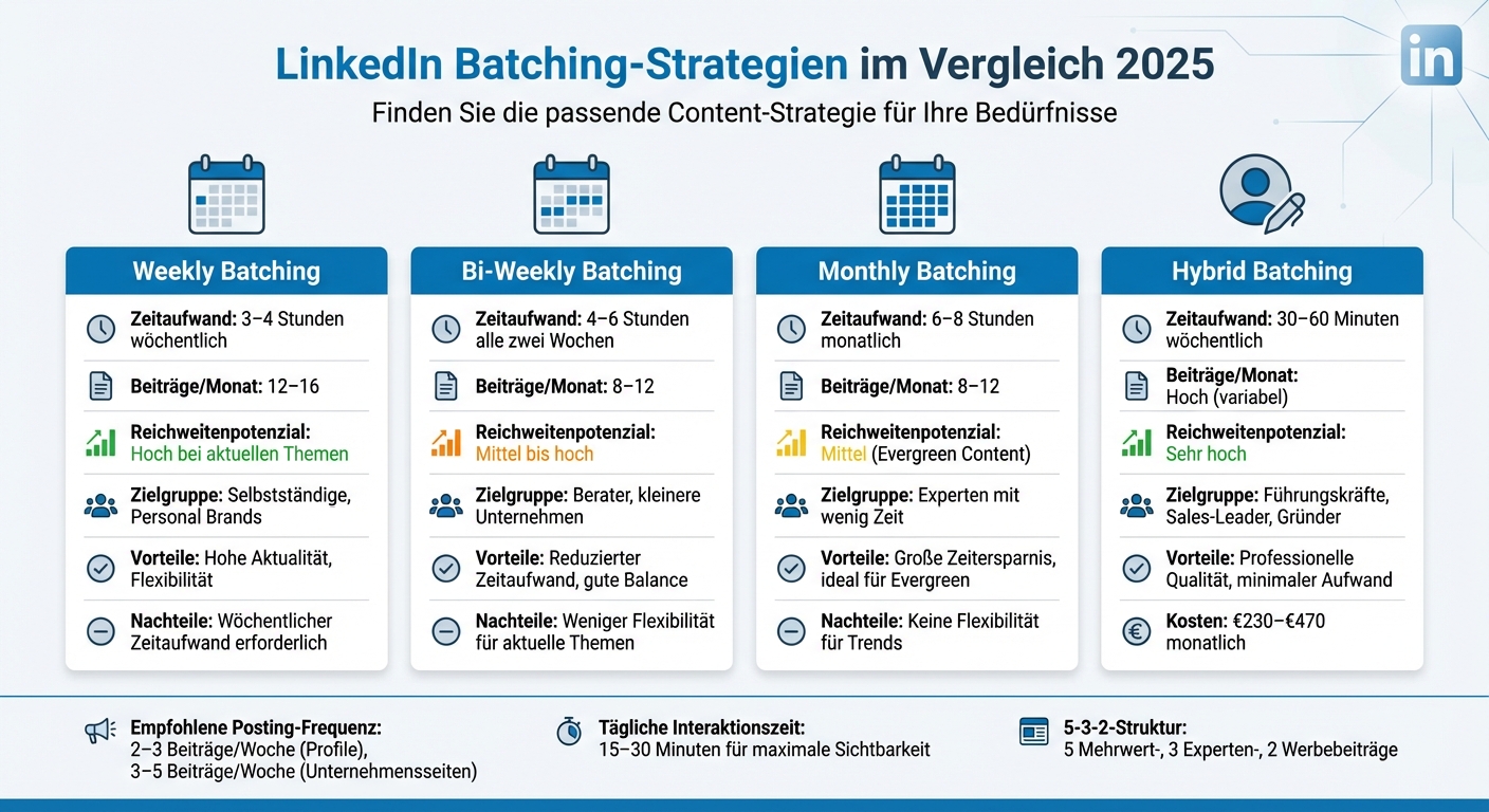 LinkedIn Batching-Strategien Vergleich: Zeitaufwand, Beiträge und Reichweite 2025