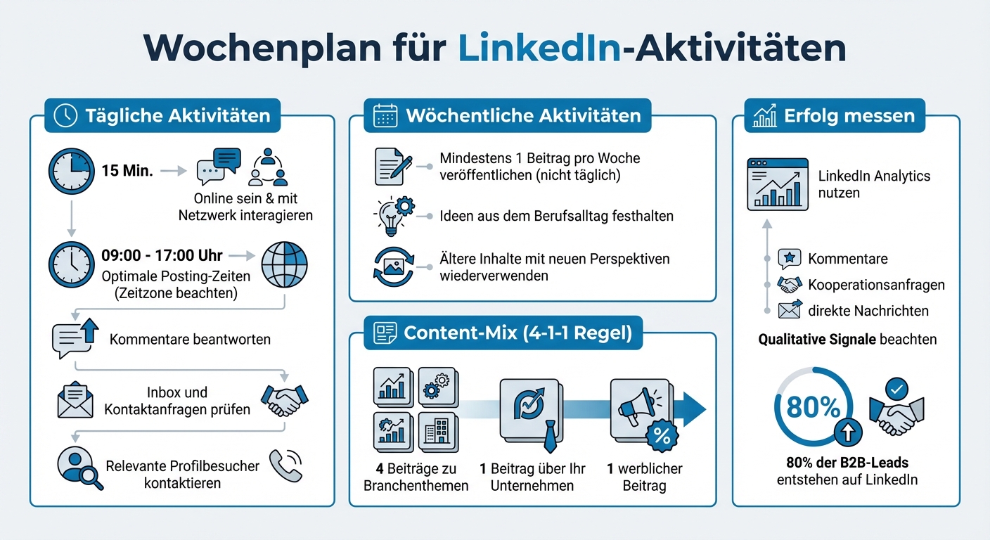 LinkedIn Wochenplan für mehr Glaubwürdigkeit - Aktivitäten und Zeitplan