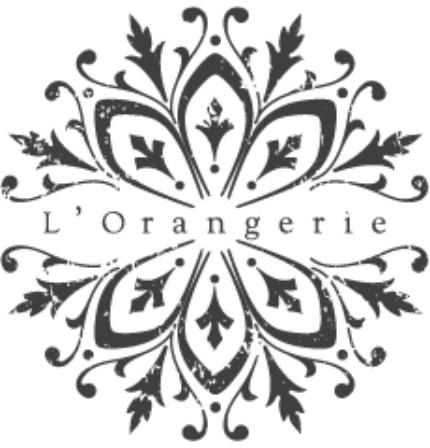 Ornate, symmetrical floral pattern in white with the text “L’Orangerie” centered across the design.