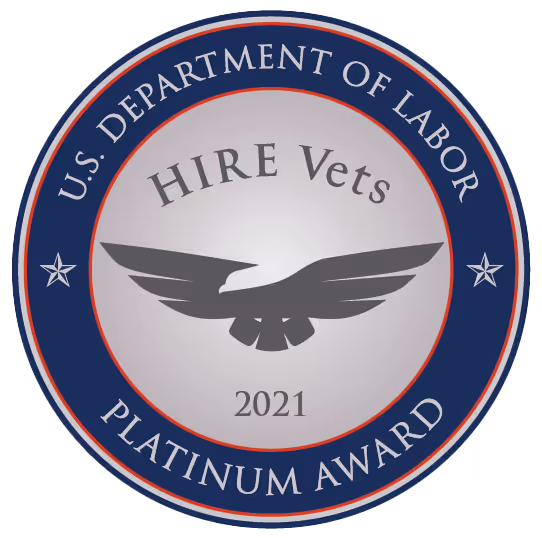 US Department of labor hire vets platinum award 2021