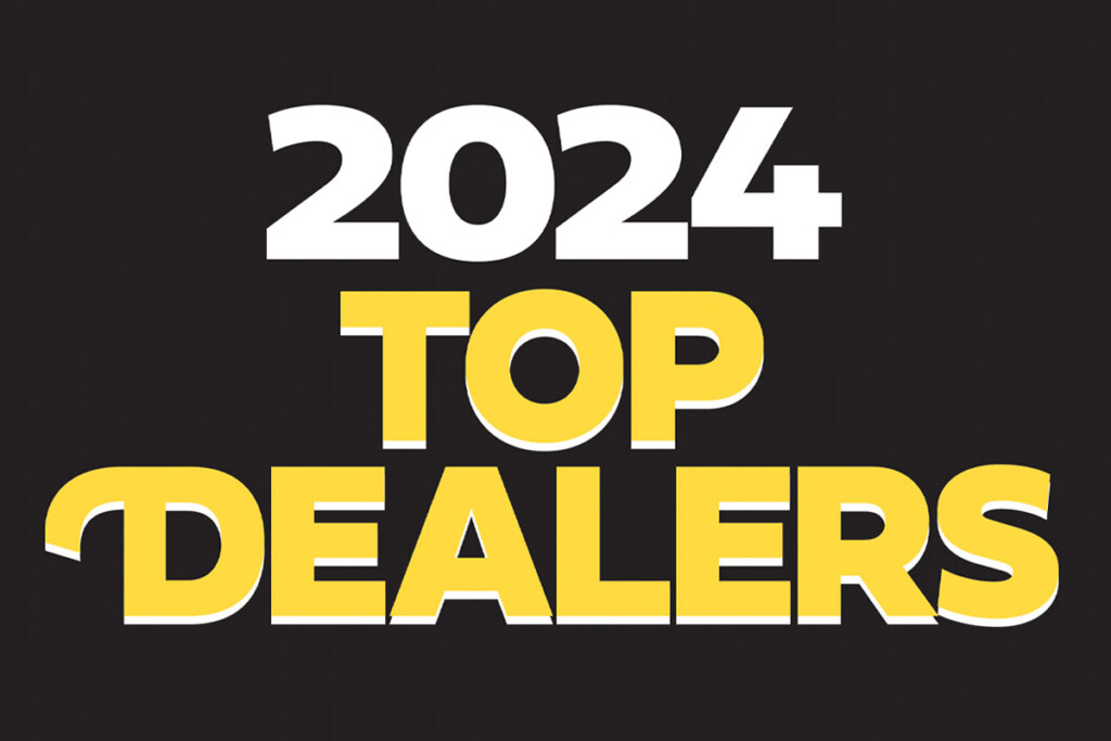 Text reading '2024 TOP DEALERS' in bold white and yellow letters on a black background.