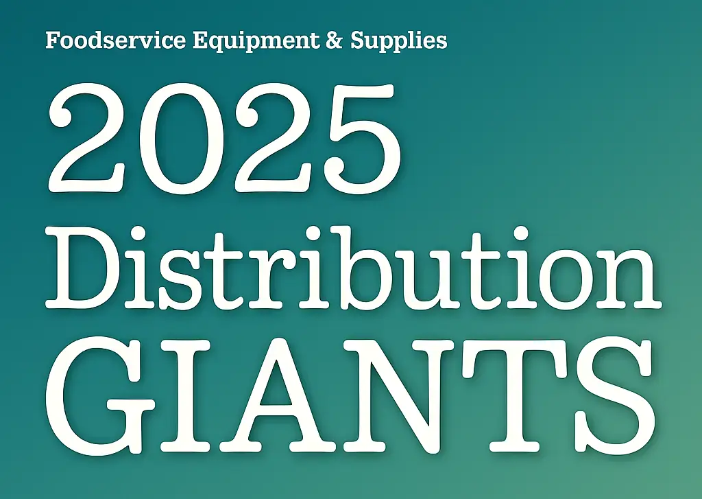 Text reading Foodservice Equipment & Supplies 2025 Distribution GIANTS on a green gradient background.