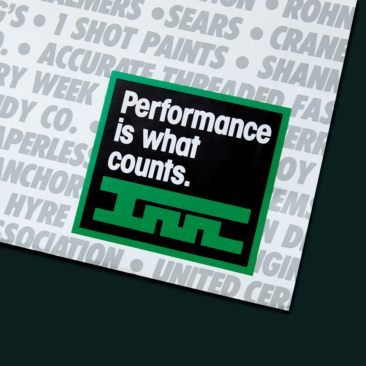 "Performance is what counts" Ted Muta Advertising promotional materials
