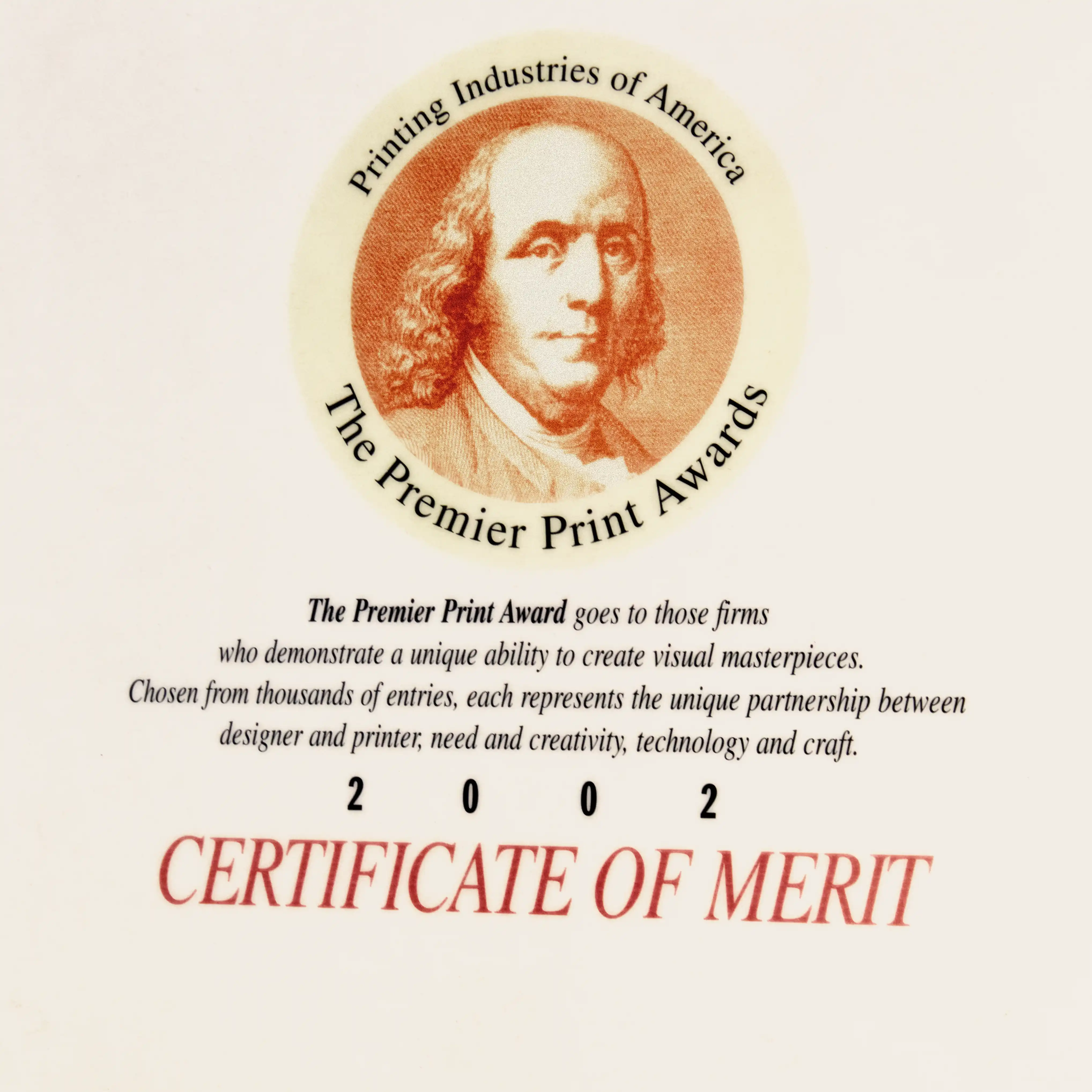 Certificate of Merit awarded by the Printing Industries of America at the Premiere Print Awards