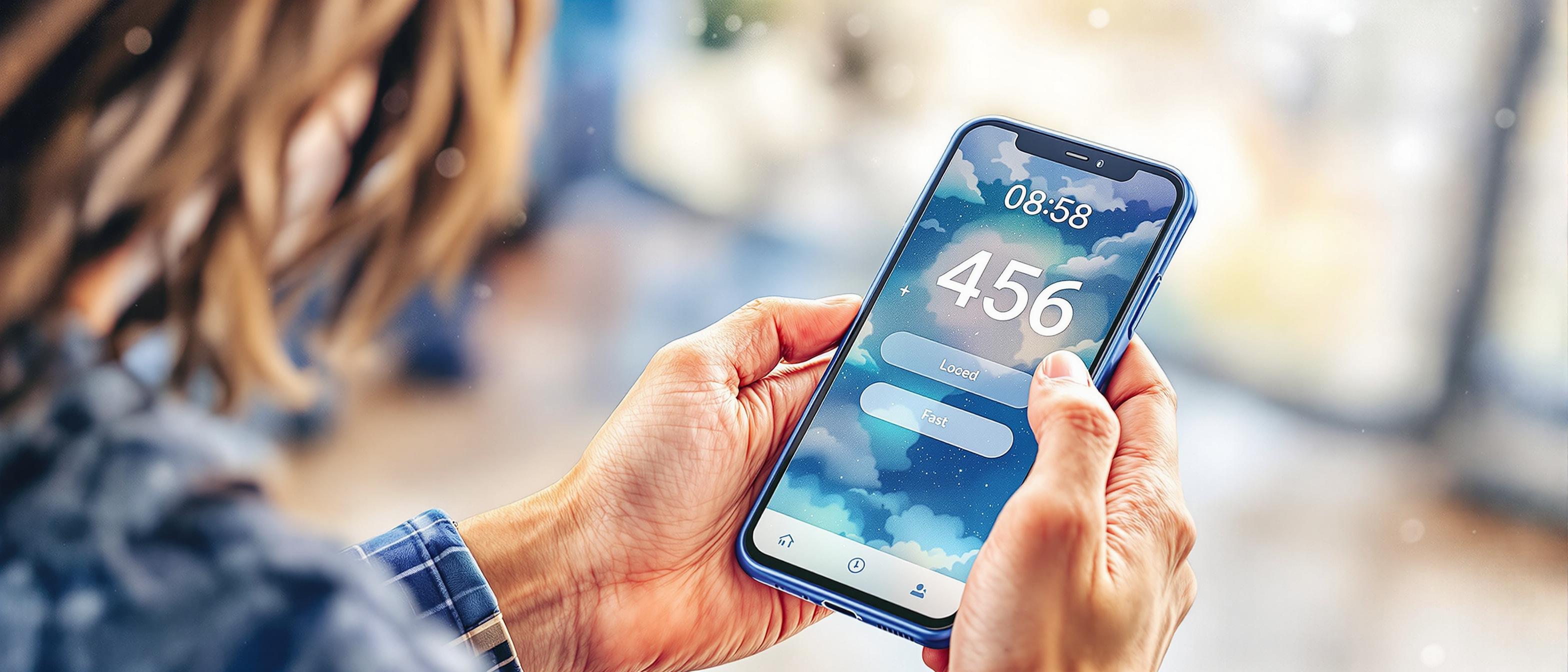 A watercolor scene showing a person interacting with a smartphone, pleasantly surprised by a fast-loading website and easily accessible large buttons, surrounded by subtle representations of speed and user satisfaction, conveying an informative mood.