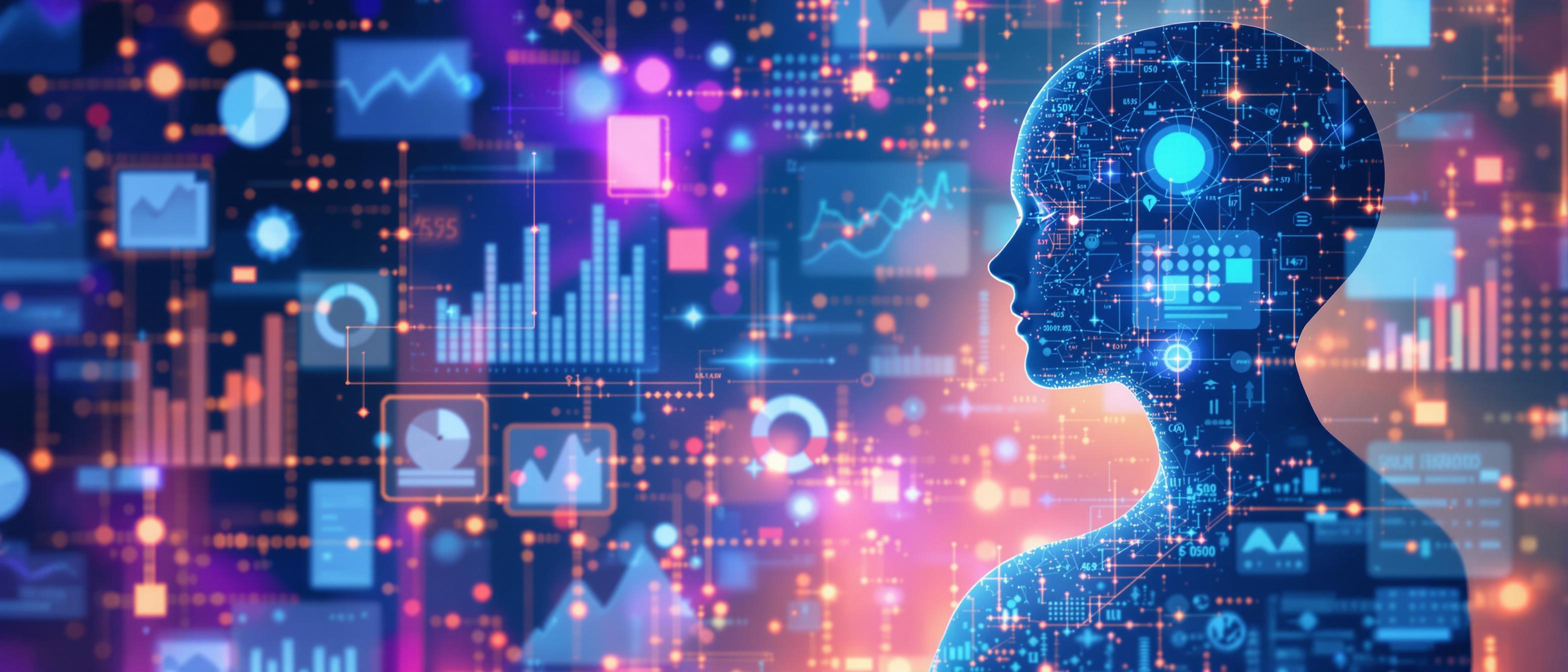 An abstract visualization of a digital persona or avatar surrounded by data points and analytical charts, symbolizing the refinement of target personas using AI and big data for B2B SEO strategies, ai_art_hybrid style, futuristic mood, persuasive tone, conceptual structure.